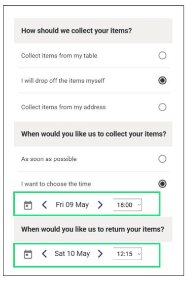 Available Return Date and Time Slot on the Next Day