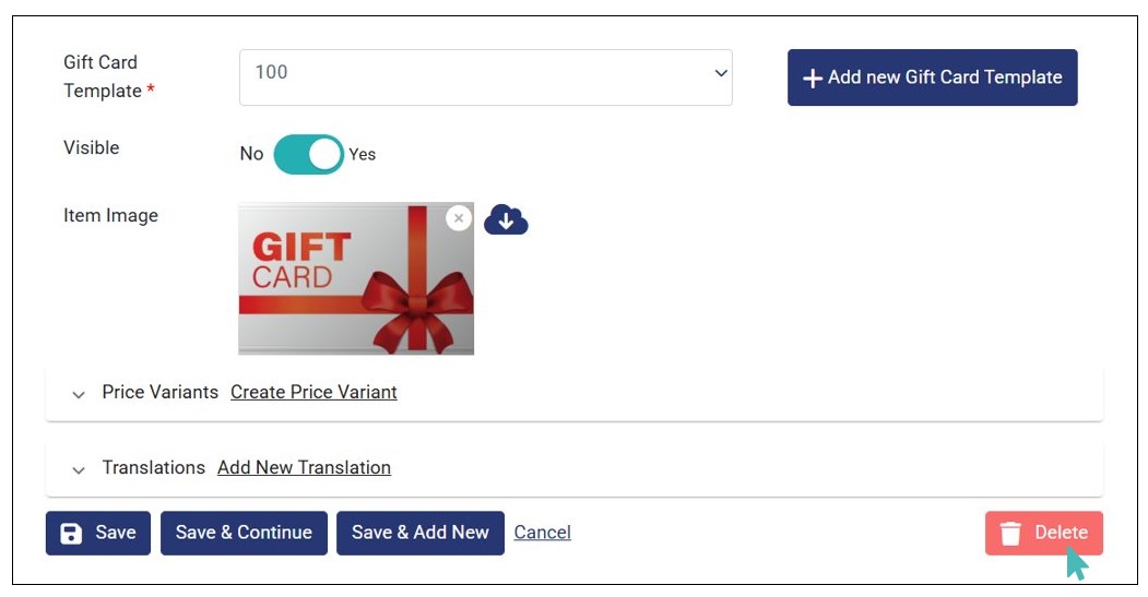 Delete Gift Card Offer from the Catalog