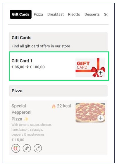Gift Card Offer on the Customer UI